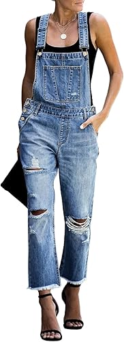 luvamia - Overol de mezclilla ajustable y elástico para mujer, con pechera, jeans, pantalones, jumpsuits