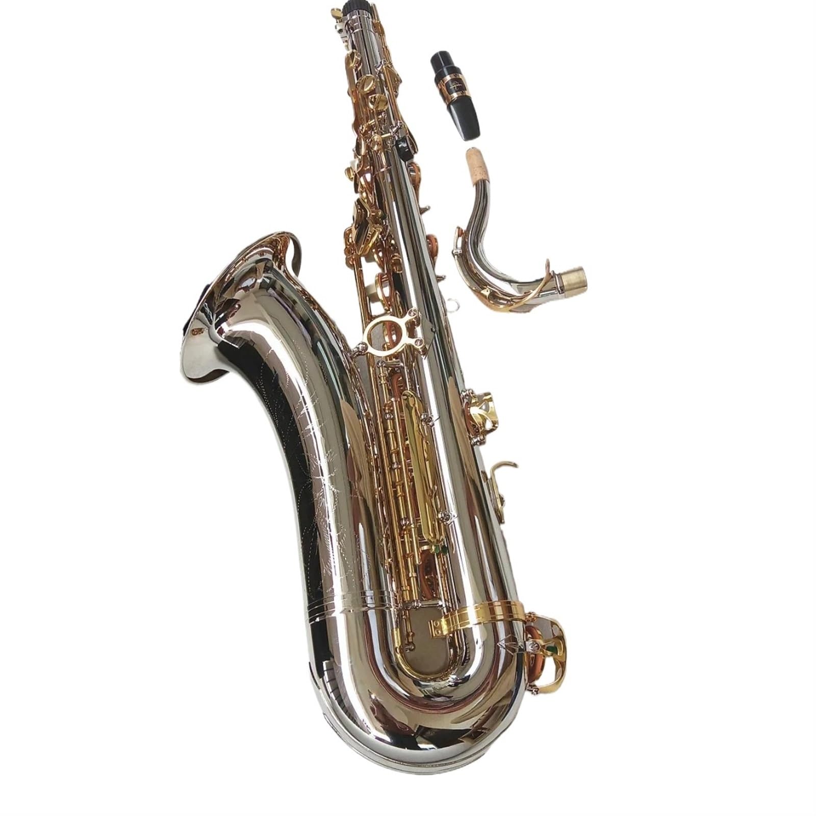 Saxofón Bb Saxofón Tenor Profesional Instrumento Musical Latón Níquel Plata Llave Dorada Saxo Tenor Instrumento De Jazz (Color : Leather bag)