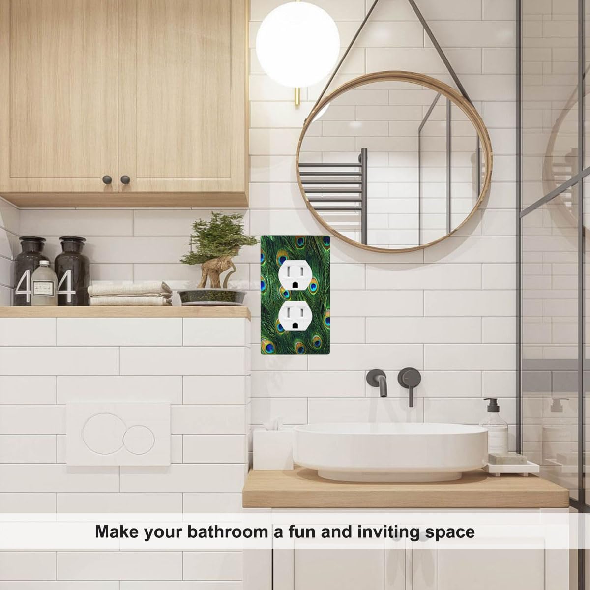 Peacock Outlet Covers Vivid Peacock Feathers Duplex Receptacle Wall Plate Standard 1-Gang Home Decorative Office