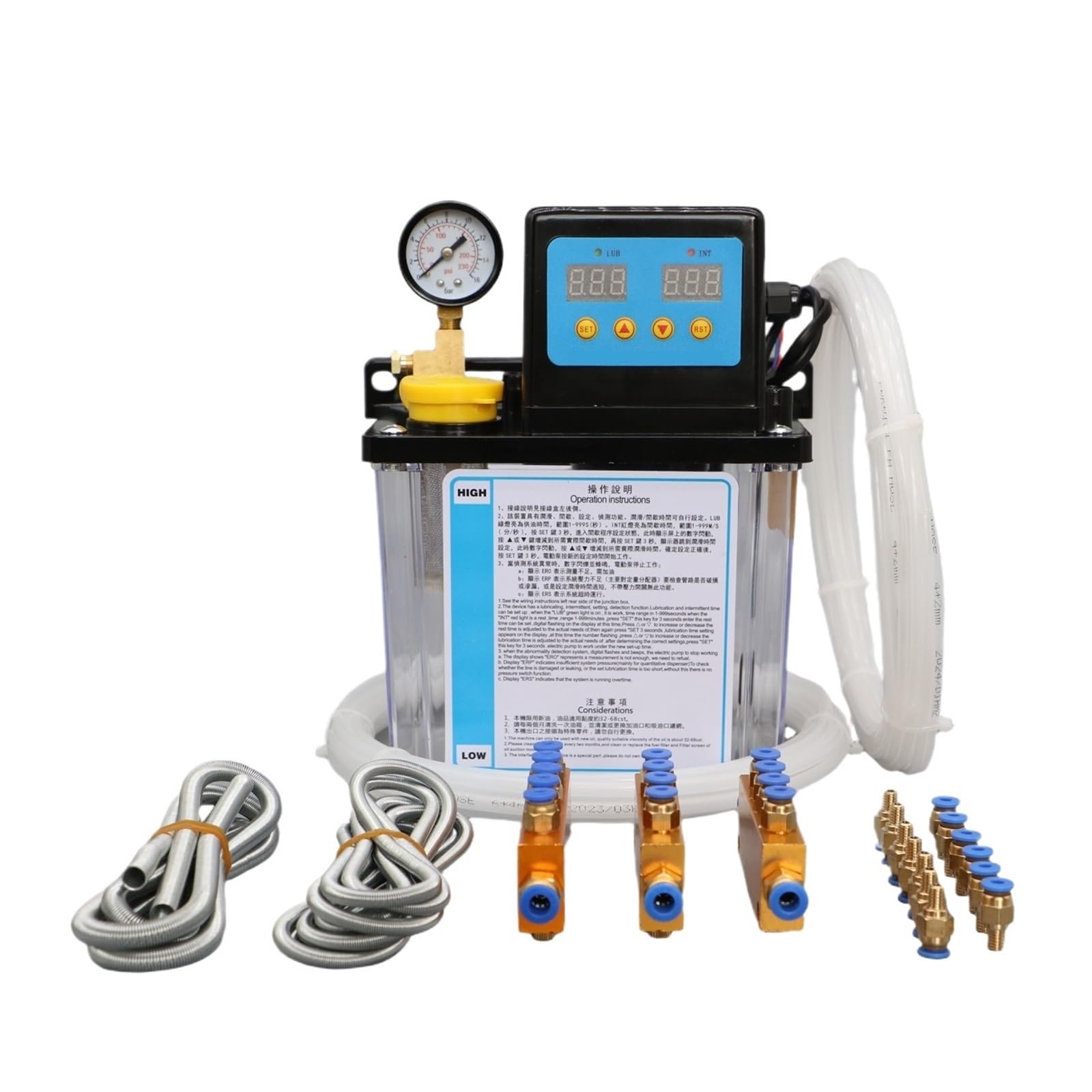 Automatyczna pompa smarująca CNC Zestaw pompy smarowania CNC 1L i 2L, AC 220V, AC 110V, 4mm 6mm (AC110V, CN_2L ZESTAW 4 MM WITHGAUGE)