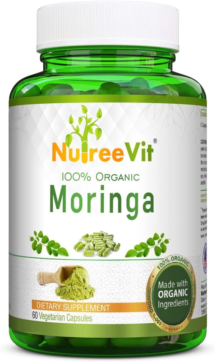 NutreeVit Organic Moringa Powder Capsules - Capsules of Pure Moringa Leaf Extract (240 Capsules)