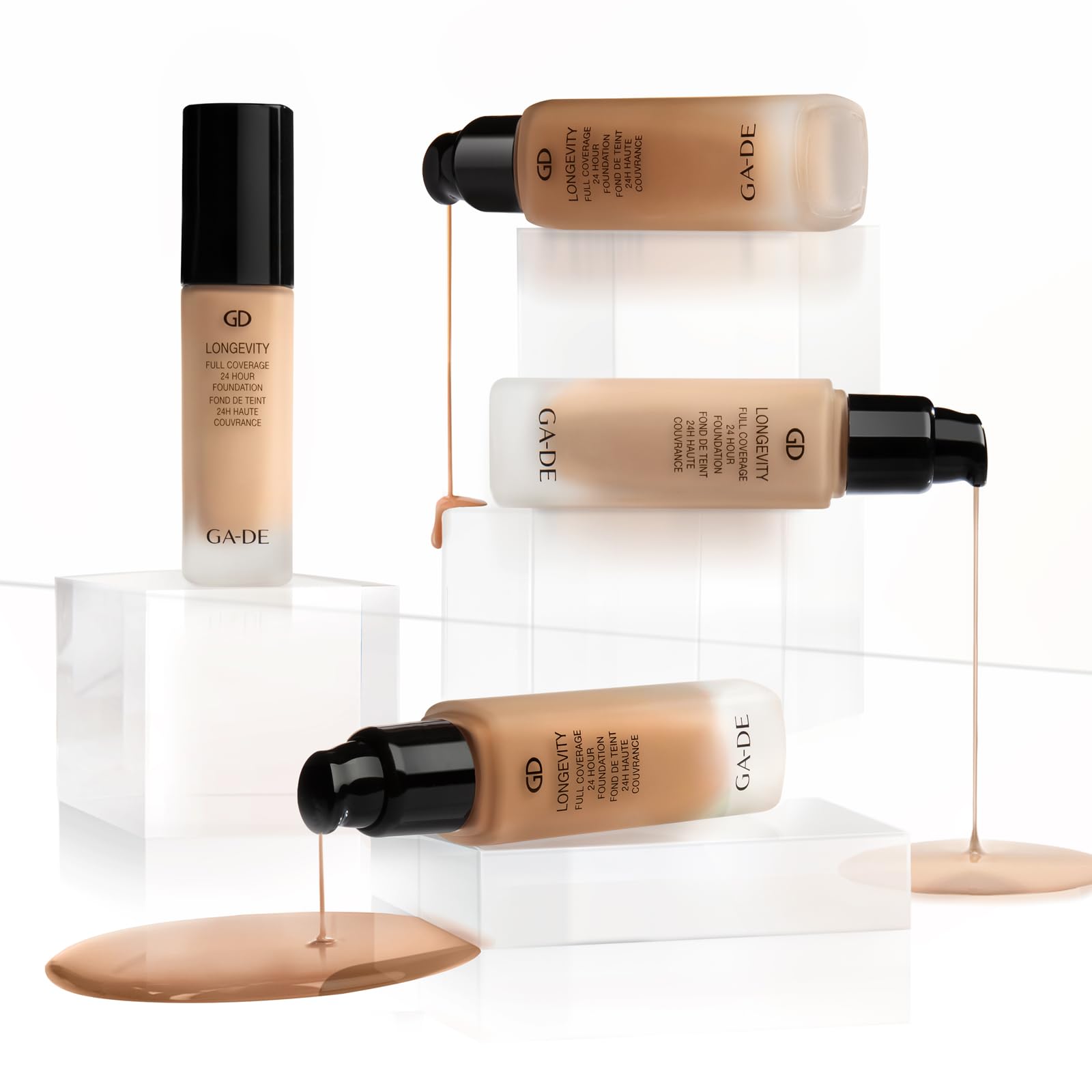 GA-DE Longevity Base de cobertura completa de 24 horas, 553, base en crema ligera, ultrasuave, maquillaje facial para un aspecto mate natural, 1 onza