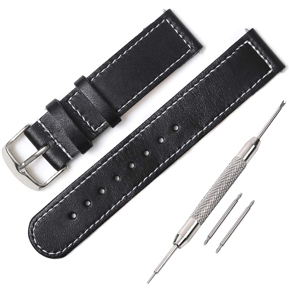Tochigi Leather Watch Strap 20mm Brown White Stitch Silver Buckle Japan