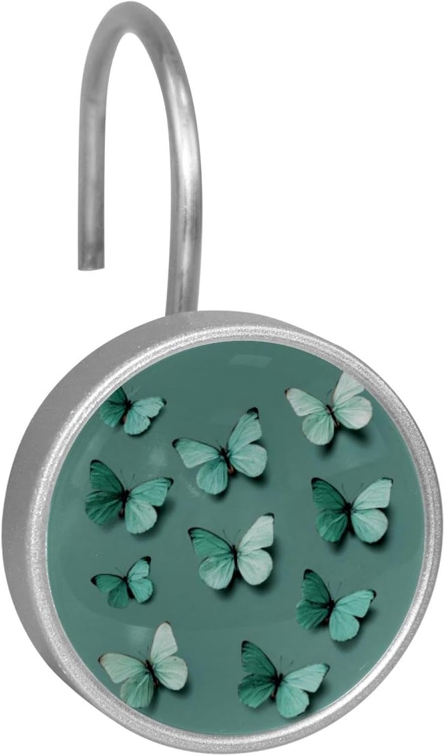 12PCS Mint Green Butterflies (2) Shower Curtain Hooks Metal Rust Resistant Decorative Shower Curtain Hooks Bathroom Decorations