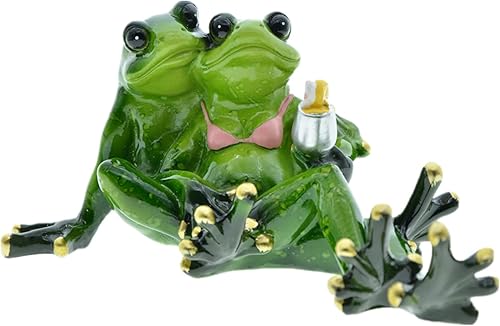 Queemie Estatuas creativas de rana para parejas de playa, adornos de animales de mascota, amantes de tomar el sol, figuras coleccionables,