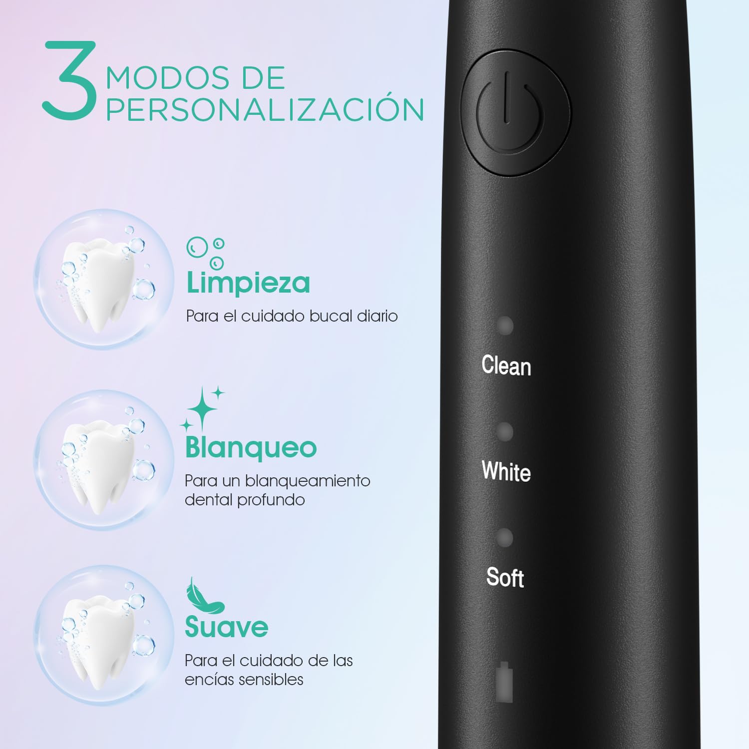Cepillo de Dientes Eléctrico Sónico Recargable - Cepillo Electrico para Adultos con 6 Cabezales, 41,000 VPM, 3 Modos, Escova Dentes Electrica con 3 modes para uso familiar, ET110 Negro