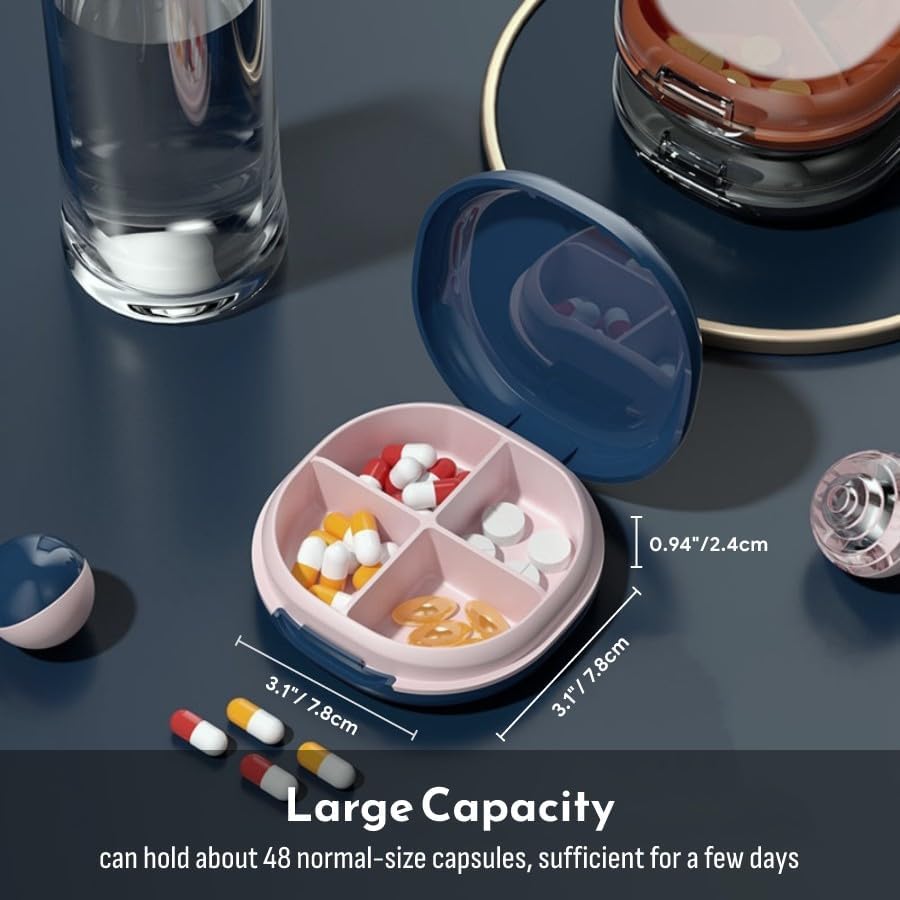 Miniatura 5 de Pastillero de viaje portátil, pequeño pastillero que cabe en el bolso o bolsillo, 3 compartimentos a prueba de humedad para medicamentos y