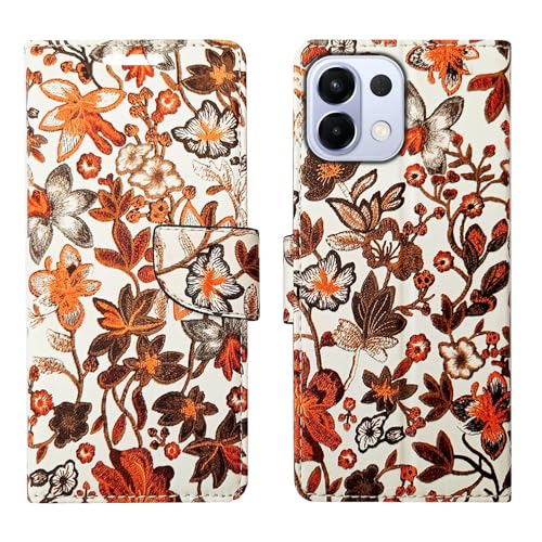Image of Orange Pattern Flip Cover for Oppo K13 5G| Leather Finish|Shock Proof|Magnetic Clouser Compatible with Oppo K13 5G (Orange)