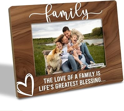 Family Love is Lifes Greatest Blessing Photo Frame - Holds 4 x 6 Inch Photo, Farmhouse Wooden Picture Frame Gift for Mothers Day, Fathers Day and Family Members