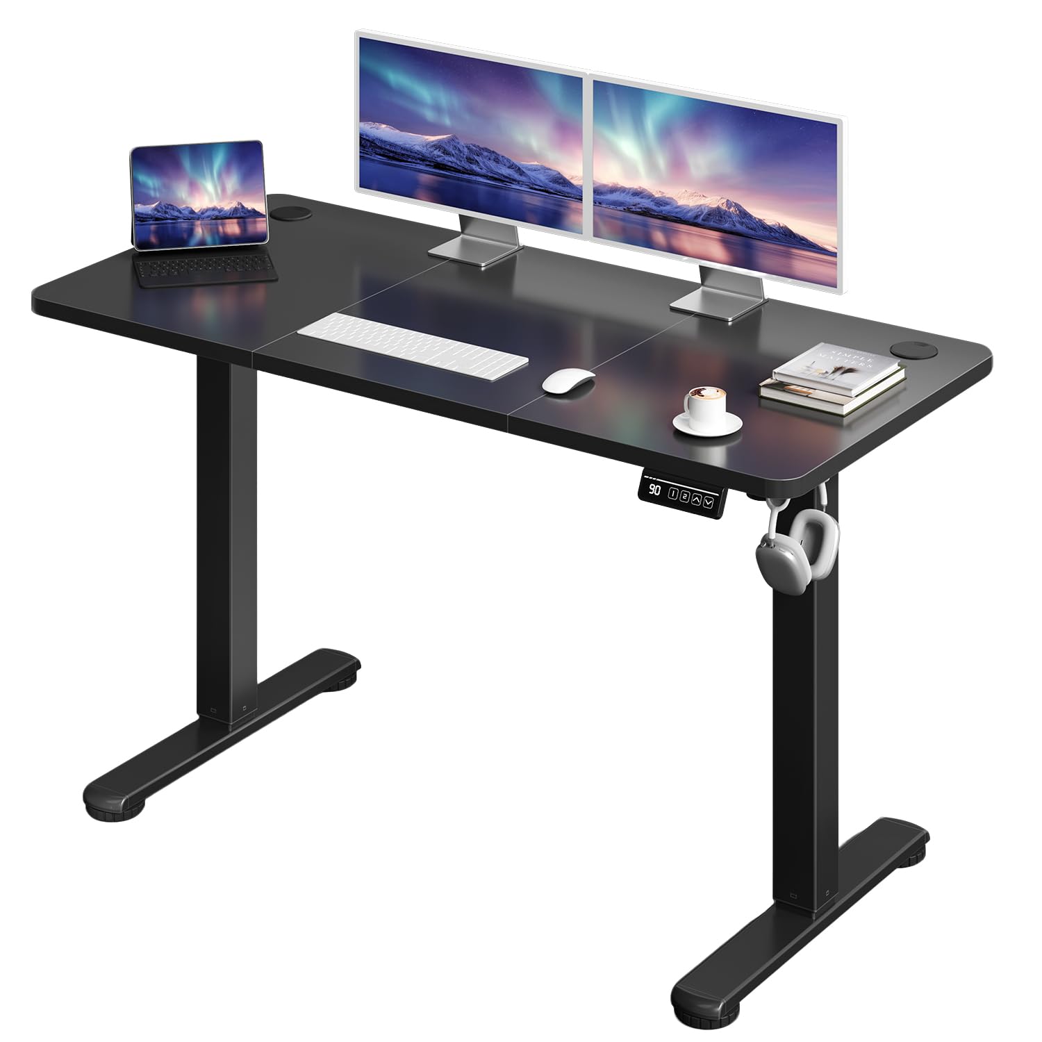 JUMMICO Standing Desk 130 x 60 cm Eletric Height Adjustable Desk with 2 Height Memory Position, Sit Stand desk with Smart Controller, Black