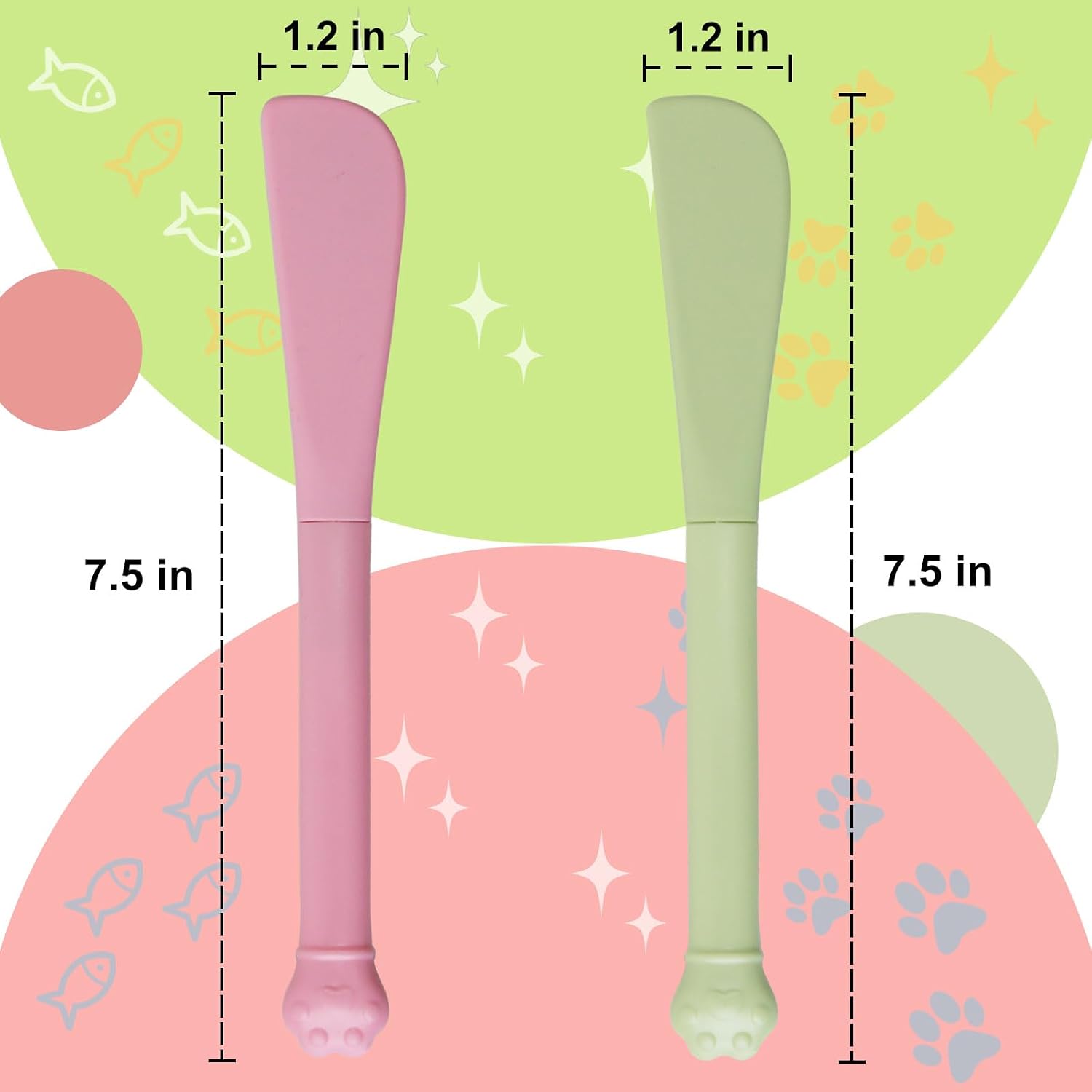 Cat Food Spoon for Wet or Dry Foods, 2-Pack Silicone Pet Food Spatula with Cute Paw-Shaped, Long-Handle Multifunctional Mixing Spoon for Cats and Dogs, Green & Pink image 2