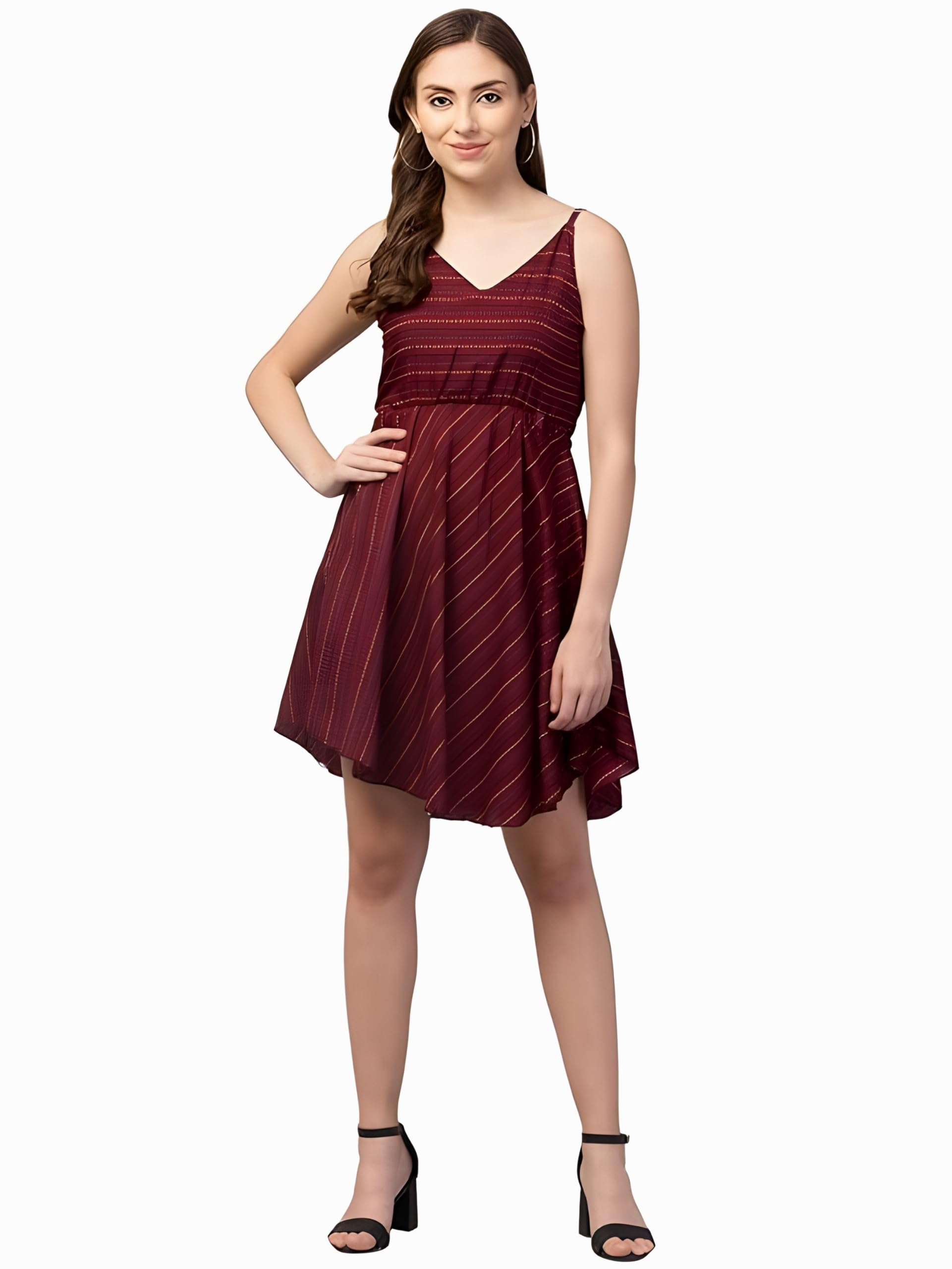 atimuna Stylish Women's Striped Fit and Flare Dress – Sophisticated A-Line Knee-Length Dress | Cozy Casual Attire for Summer, Workplace & Everyday Activities-picture-14