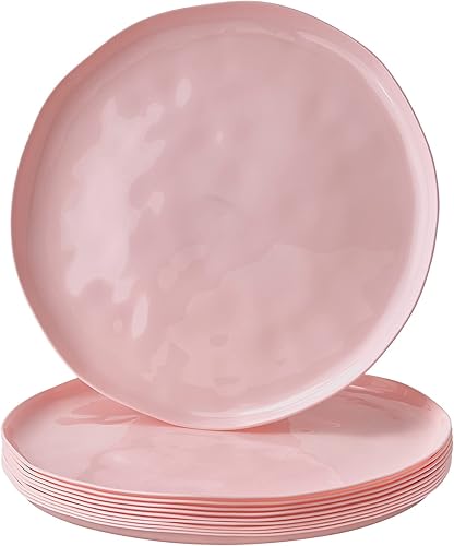 Platos llanos de plástico rosa para fiestas, (10 piezas) juego de vajilla desechable resistente, platos de aspecto fino de porcelana de 10 pulgadas,