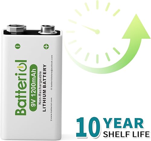 Miniatura 3 de Baterías de litio de 9 V, baterías de litio de 1200 mAh de 9 voltios, 10 años de vida útil, potencia de larga duración para detector de humo,