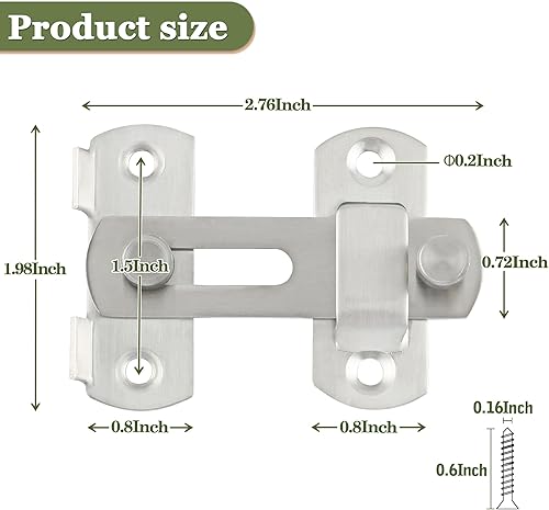 Miniatura 2 de Alise Pestillos de puerta de acero inoxidable, pestillo abatible, cerradura de puerta de seguridad para mascotas, níquel cepillado de 3 pulgadas, 2