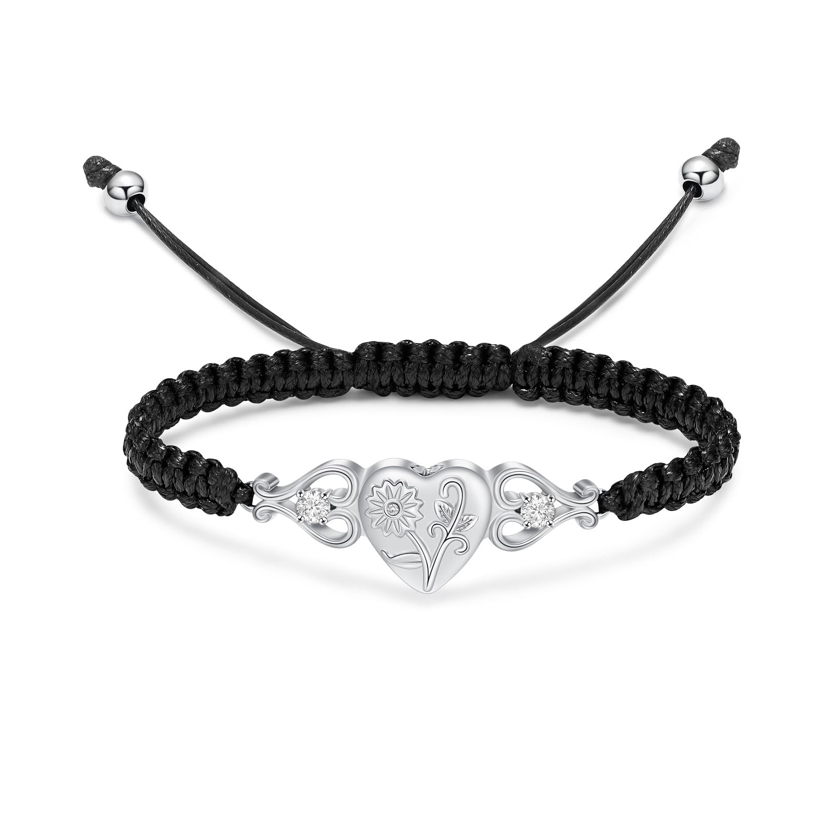 QGJNSGC Double Heart Cremation Bracelet for Ashes for Women Stainless Steel Sunflower Urn Bracelet Memorial Jewelry Loved Ones Human Pet Funeral Keepsake Gift Adjustable Bangle