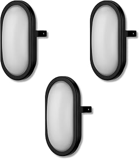 REV Kellerlampe SPARSET - 3x Feuchtraumleuchte LED oval (10W, 800lm, IP44), einsetzbar als Decken- oder Wandlampe, Feuchtraumlampe, schwarz