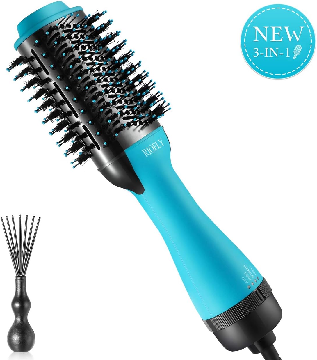 Hair Dryer Brush RIOFLY One Step Hair Dryer and Volumizer Hot Air Brush 3-in-1 for All Hair Types Straightening Curling Smooth Frizz with Ionic Technology Mint