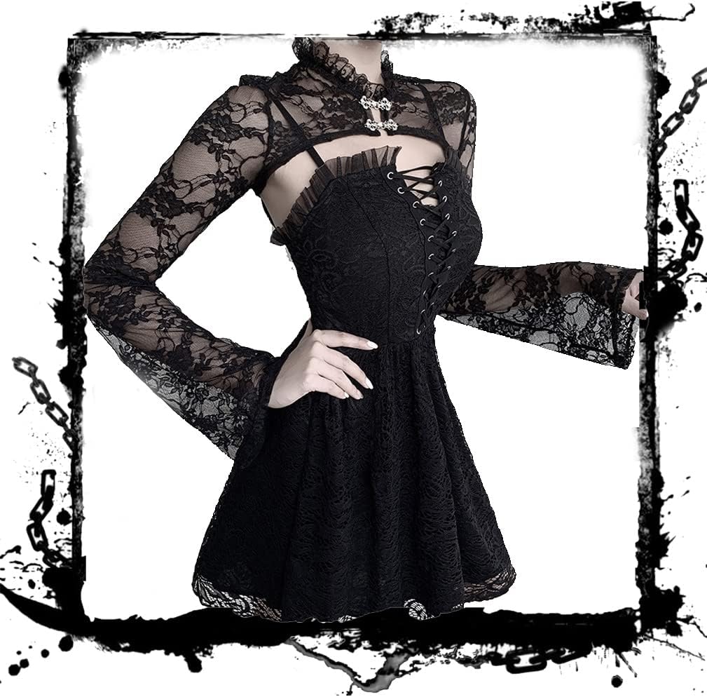 Goth Shrug Black Gothic Victorian Shrugs Crop Top For Women - Image 6
