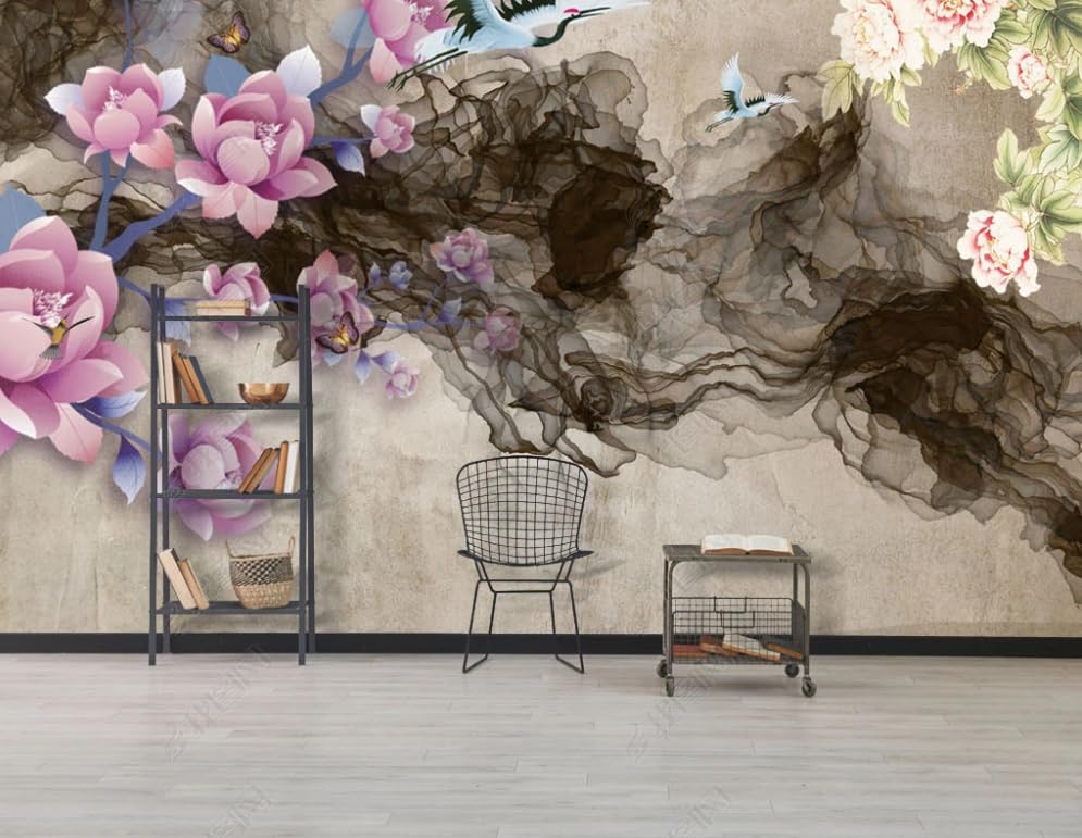 Papier peint intissé fleurs abstraites pour masquer imperfection mur salon - 2