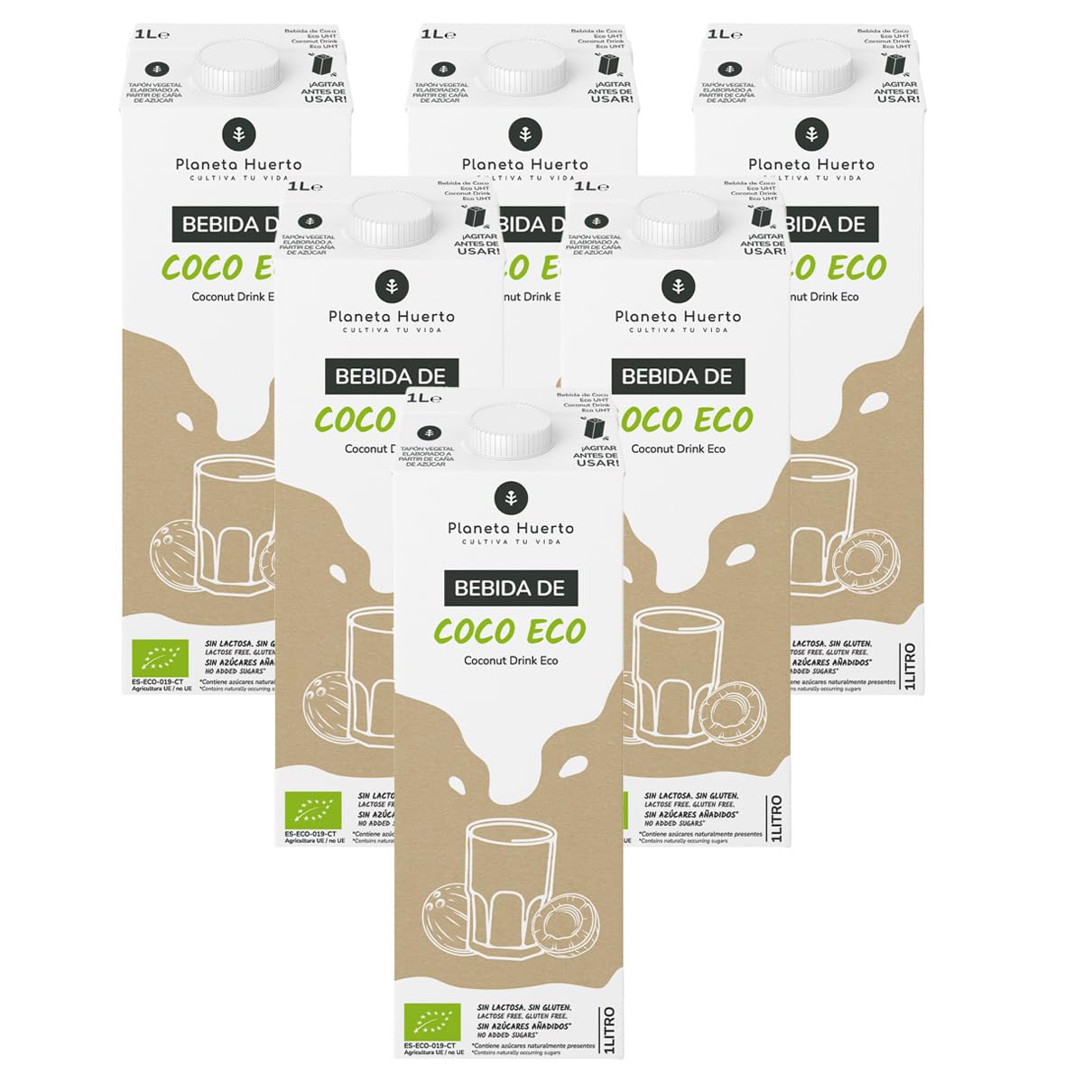 Pack 6× Bebida de Coco ECO 1 L – Bebida Alternativa Vegetal sin Lactosa, sin Azúcares Añadidos, Ecológica