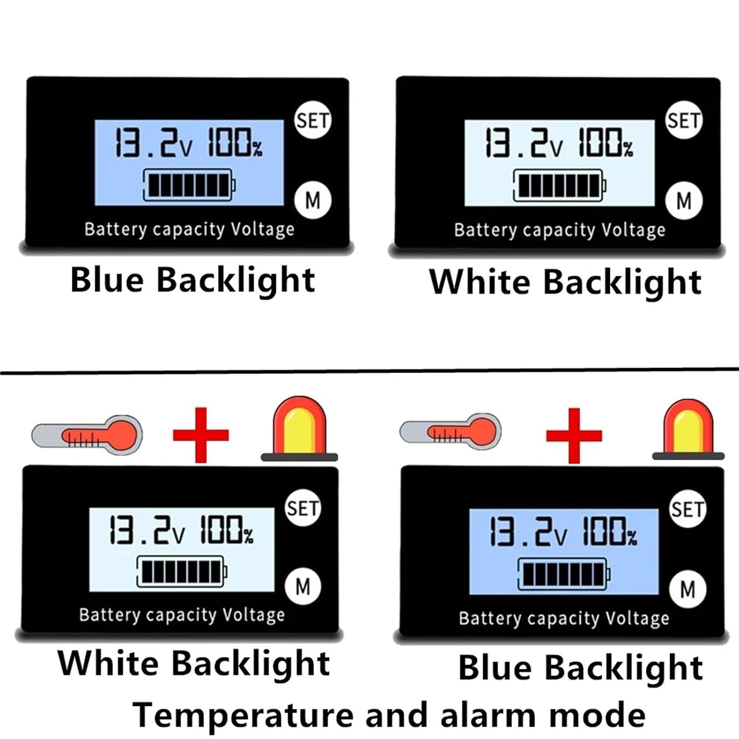 Battery Capacity Indicator DC 8V-100V Lead Acid Lithium Car Motorcycle Voltmeter Voltage Gauge 12V 24V 48V 72V 6133A(Color Screen)