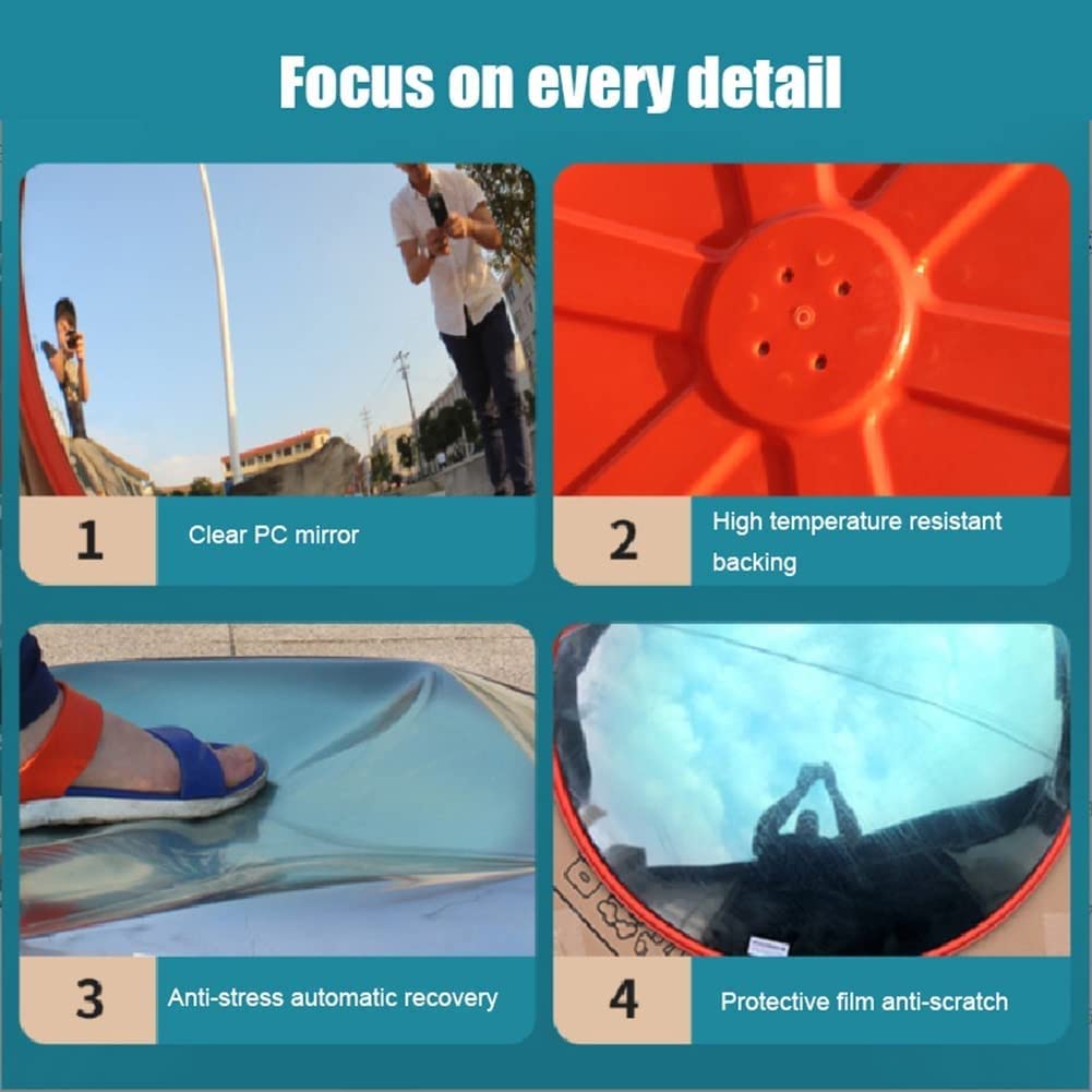 Miroir de sécurité Convexe, lentille Grand Angle extérieure, Polycarbonate Orange pour la Surveillance de sécurité des Angles Morts, résistant aux intempéries, Non déformé, Une Couleur
