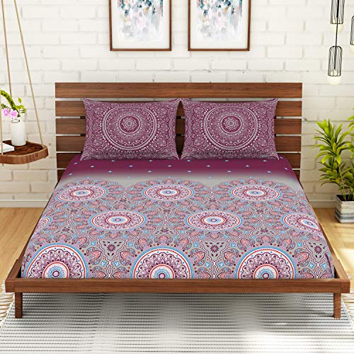 Image of Spaces Atrium 144 TC 100% Cotton King Size Double Bedsheet with 2 Pillow Covers ( 108 inch X 108 inch Inches) - Burgundy, large (ATR-4)