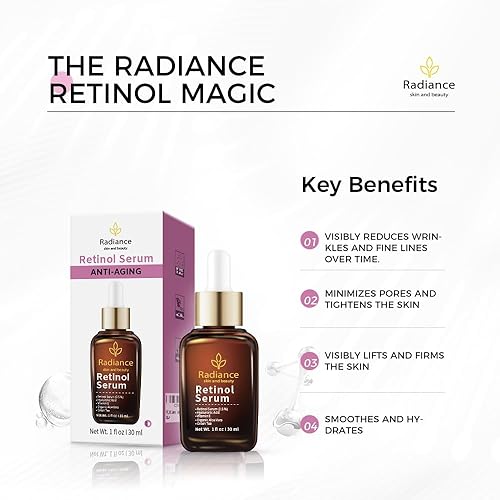Miniatura 2 de RADIANCE - Suero de retinol para rostro con vitamina E, aceite de jojoba orgánico, aloe vera, té verde, ácido hialurónico para suavizar líneas