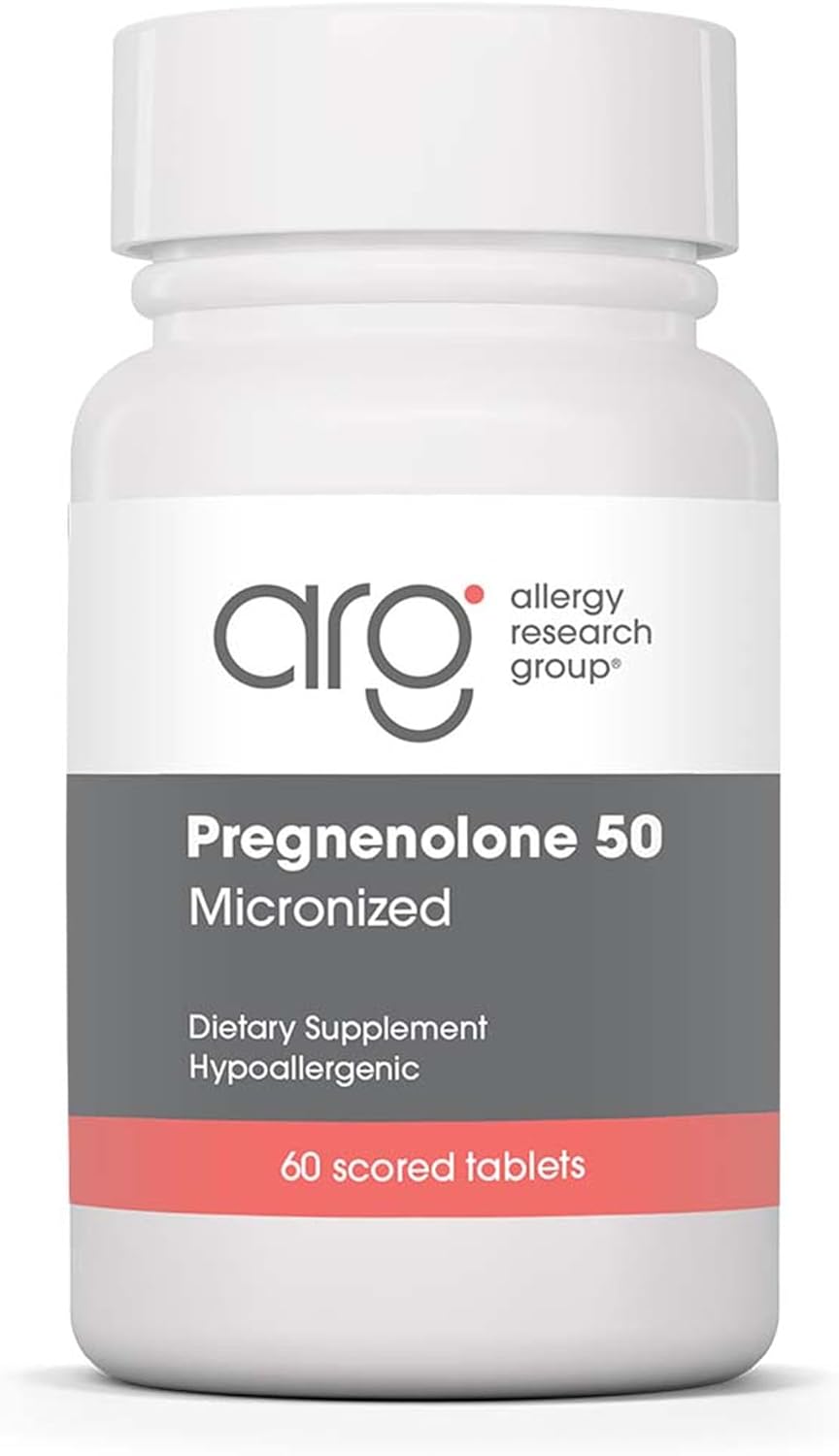 Allergy Research Group Pregnenolone Supplement – Progesterone Supplements 50mg, Hormone & Stress Support, Made from Non-GMO Wild Yam, Micronized Lipid Matrix, Plant-Sourced, Scored Tablets – 60 Count