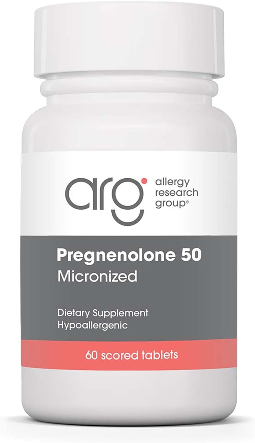 Allergy Research Group ARG Pregnenolone 50 mg - Micronized Hormone Precursor Support - Highly Bioavailable - Hypoallergenic - 60 Servings - 60 Scored Tablets