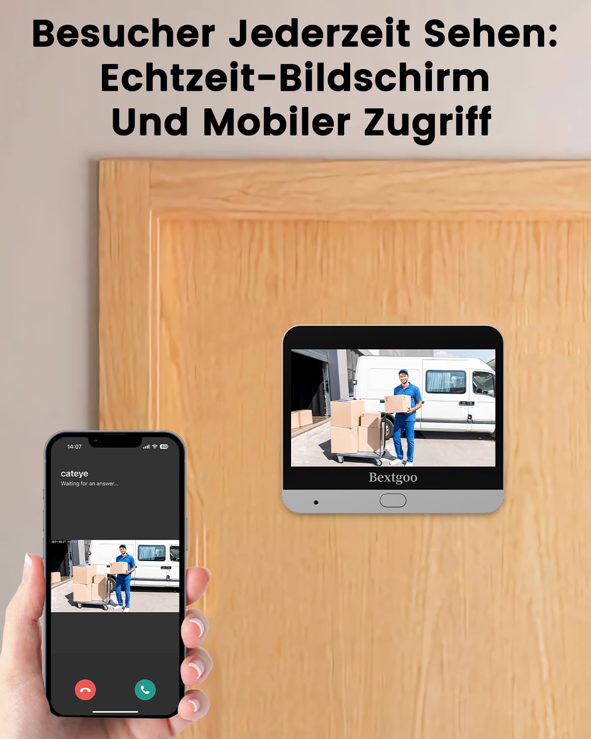 Bextgoo 2K Türspion Türklingel mit Kamera WLAN mit 64GB Speicherkarte, Video Türklingel mit Kamera mit 4,3 Zoll Farbbildschirm, 8000mAh Akku, 170° Betrachtungswinkel, Intelligente Bewegungserkennung