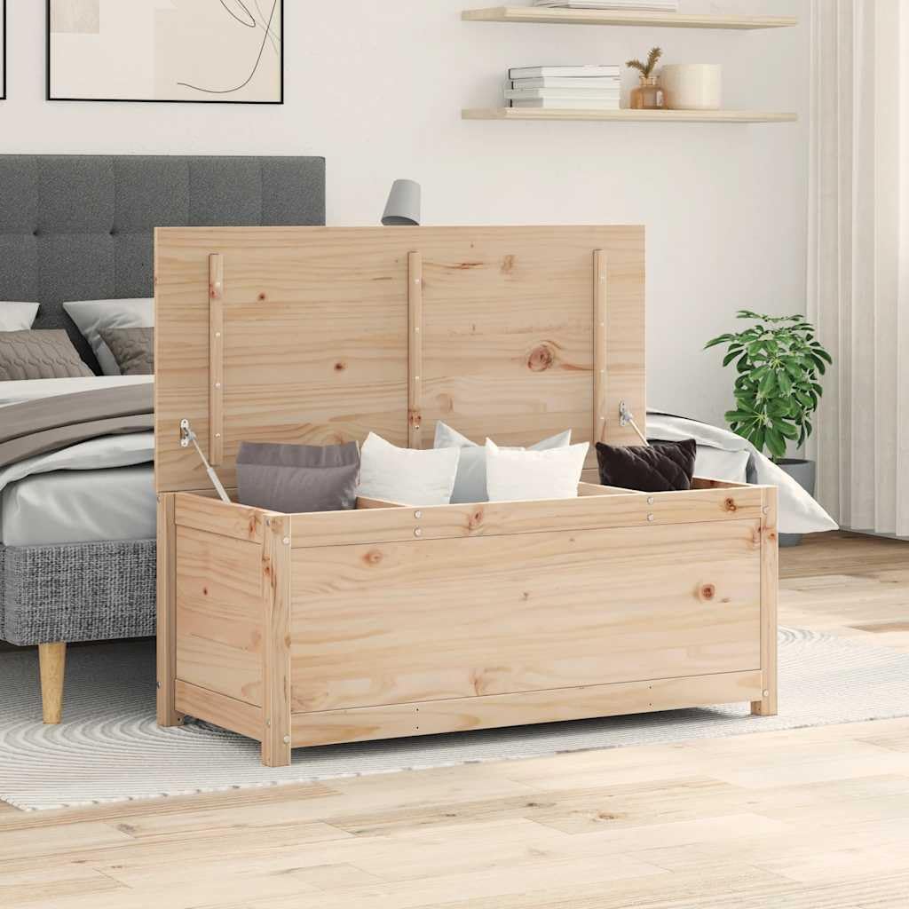 Natural Pine Solid Wood Storage Box with Hydraulic Lift Lid, Rustic Unfinished Pinewood Medium Storage Box for Blankets Cushions Home Organization
