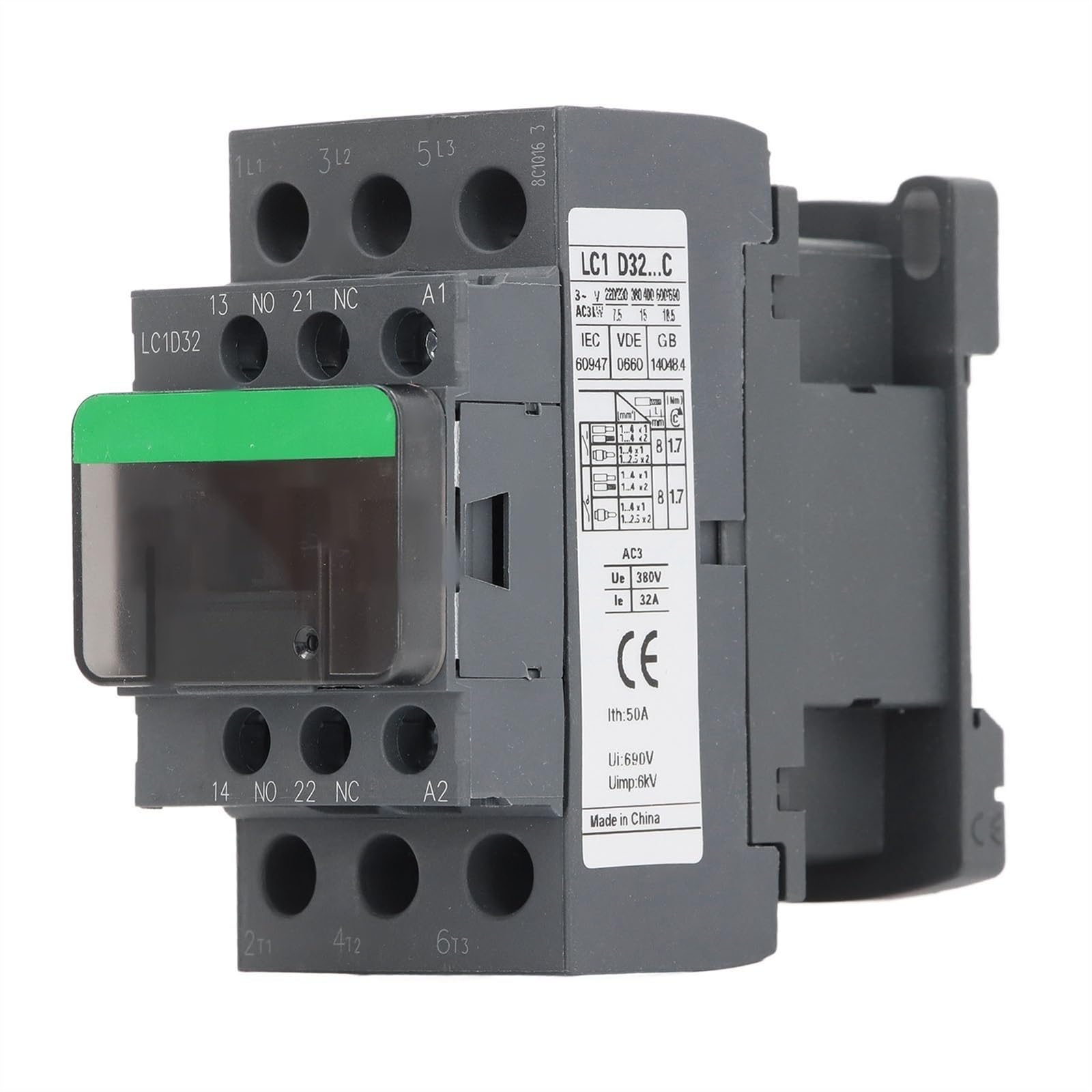 PWQBABJWL LC1D32 Low Voltage Contactor 32A 380V AC Contactor Contact Low Voltage Power Contactor 1NO(Ac24v Coil Voltage)