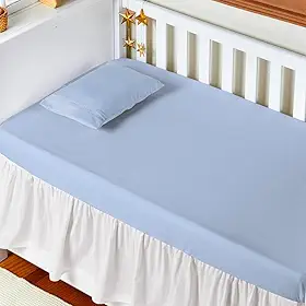 Kit Lençol Com Elastico E Fronha Para Berço Americano100% Algodão 200 fios Detalhe em Ponto Palito (Azul)