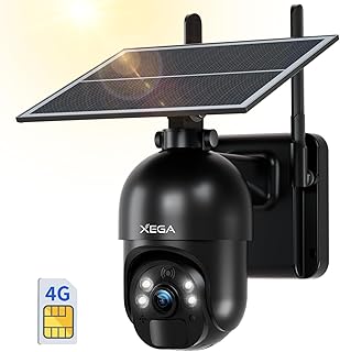 Xega 3G/4G LTE 2K Wireless Outdoor Security Camera with Solar Energy, 355°/95°, PIR Motion Sensor, Night Vision, Two-Way T…