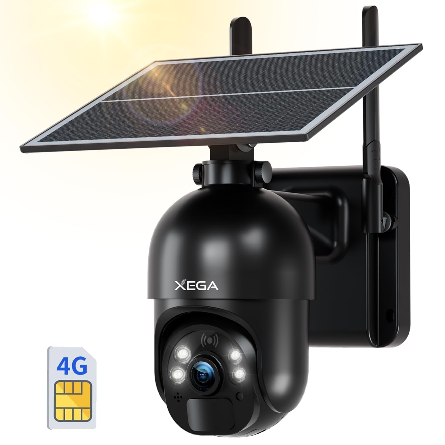 Xega 3G/4G LTE 2K Cámara de Seguridad Inalámbrica para Exteriores con Energía Solar, 355°/95°, Sensor de Movimiento PIR, Visión Nocturna, Conversación Bidireccional, Tarjeta SIM Incluida ClimeCo Certified
