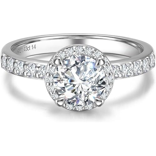 AGVANA Halo of Devotion 0.6-1.3 Ct. Tw. Lab Grown Diamond Halo Engagement Ring in Sterling Silver (0.3-1 Carat Main Stone) Promise Anniversary Wedding Ring for Women (D-E Color, VS Clarity)