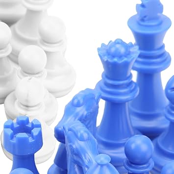 32PC Plastic Chess Pieces Set, King Height 49mm, Blue and White Chessmen with Hollow Design, Ideal for Home School Coffee Shop Chess Lovers