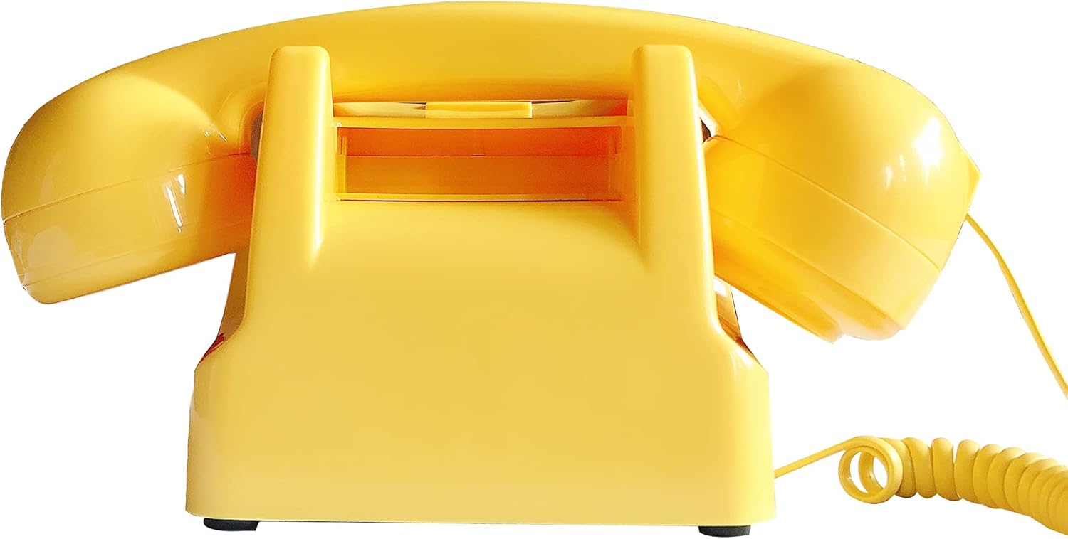 Retro Landline Phone, Yellow Old Fashion Vintage Telephone with Push Dial Keypad Single Line Antique Corded Phones for Home Office Hotel Decor, Home Gift for Seniors