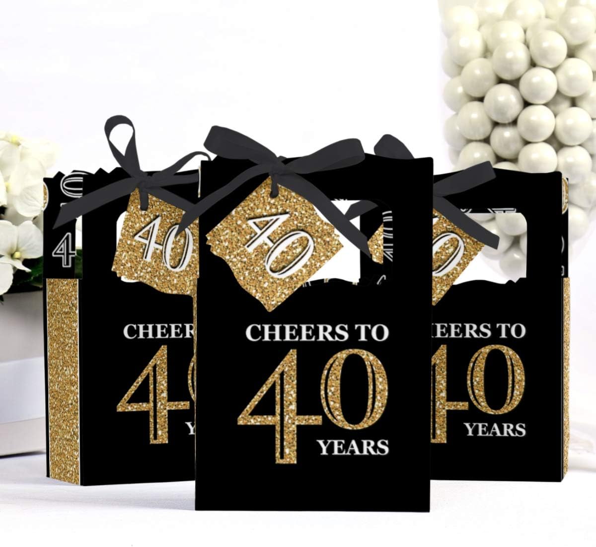 Big Dot of Happiness Adult 40th Birthday - Gold - Birthday Party Favor Boxes - Set of 12