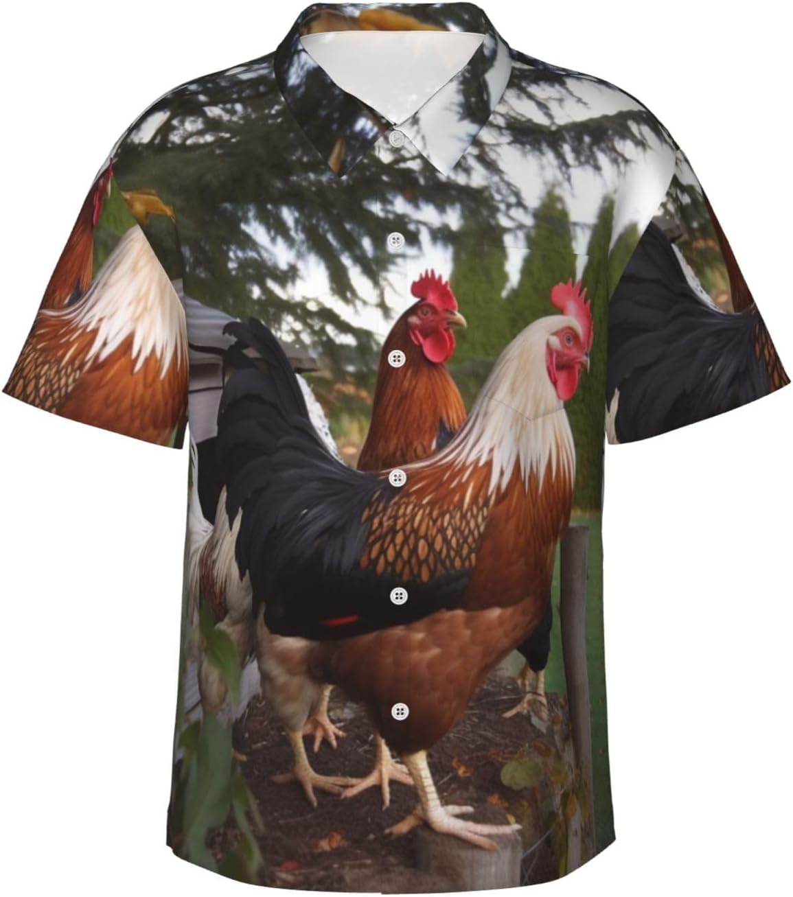 Backyard Chickens Hawaiian Shirt for Men Button Down Short Sleeve Casual Tropical Tops Beach Vacation Shirt