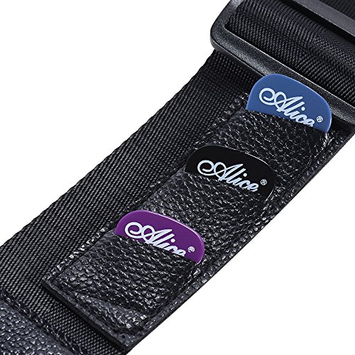 KKmoon Alça de ombro ajustável para guitarra e cinto de nylon com extremidades de couro sintético co