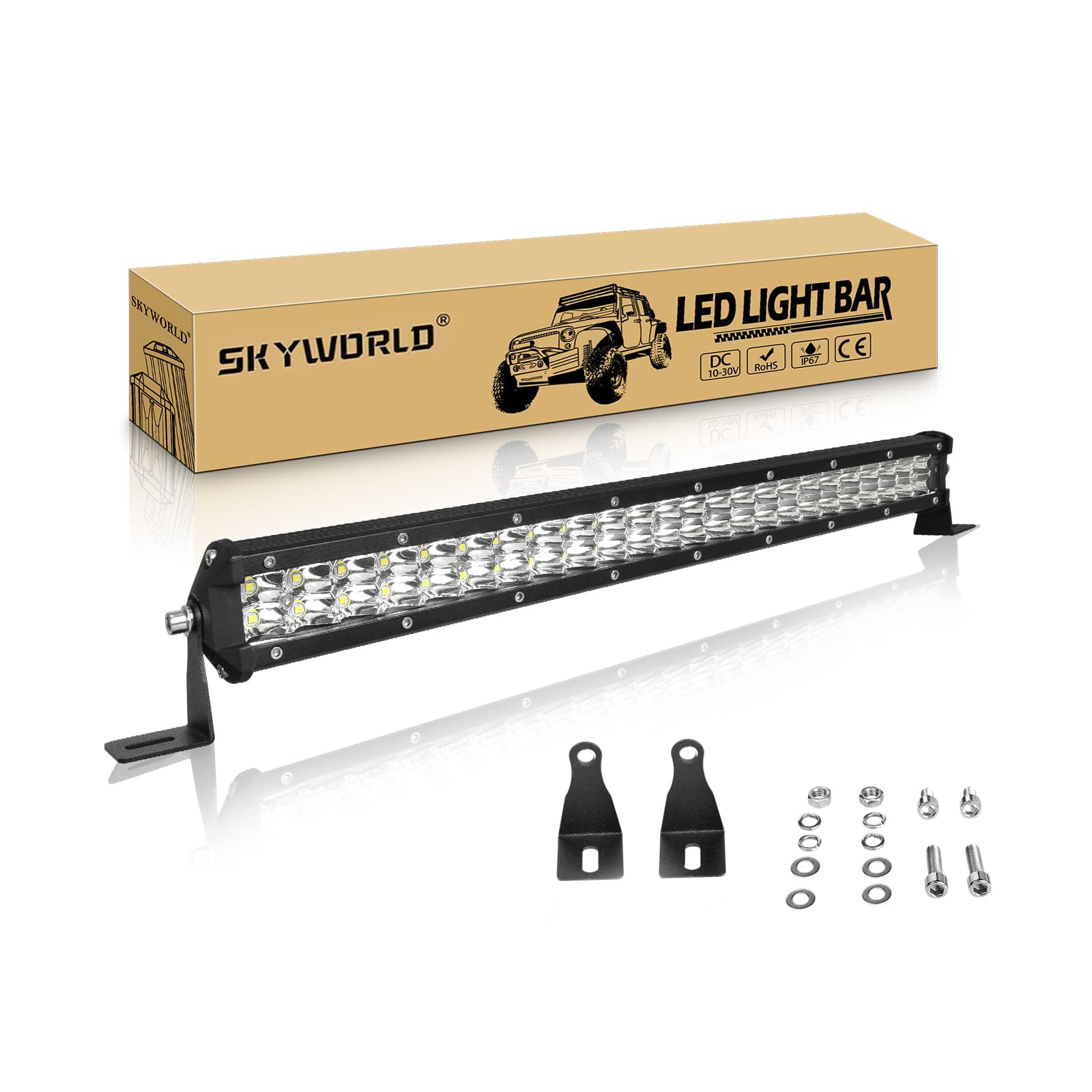 SKYWORLD 20 pollici 144W Barra Luminosa a LED 1 pezzi,6000K Impermeabile Faretti Fendinebbia Combinata Faretto Fendinebbia Faro da Lavoro per Auto Trattore Camion SUV UTE ATV Barca 4x4 Veicoli