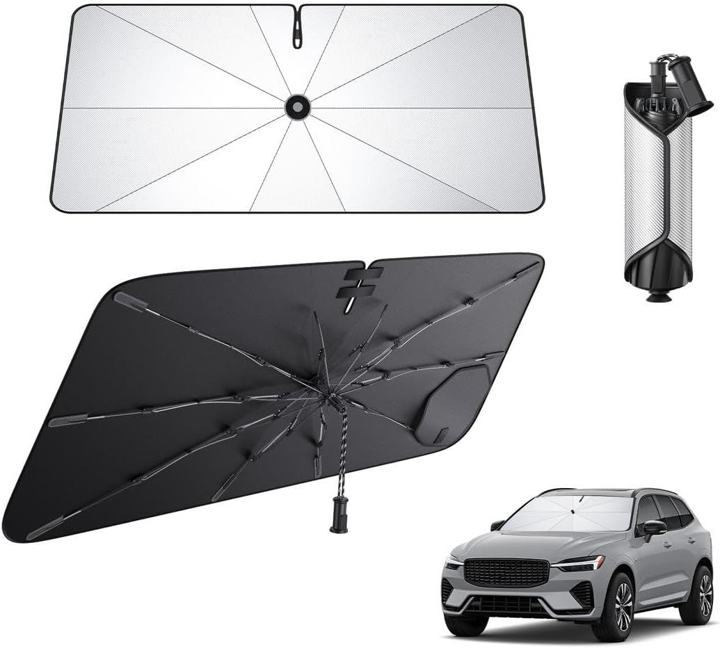 Windshield Sunshade Umbrella for 2018-2026 Volvo XC60 - [Upgraded Suction Cup] Sun Shade Umbrella for 2018-2026 XC60 Hybrid Accessories - Front Window Heat Insulation Interior Protection
