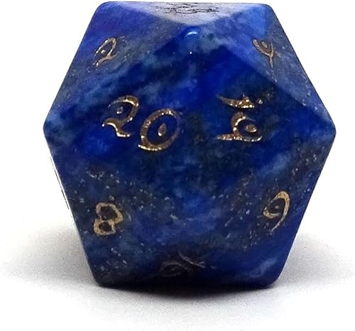 Dados de piedra D20 individuales Dados de piedra semipreciosa con fuente Elvenkind (Lapis Lazuli - Oro)