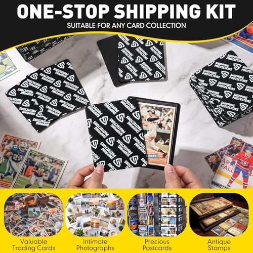 Image of 300 Pcs Trading Card Shipping Protector Bulk 3.5 x 4.5 Inch Black Card Shipping Supplies Baseball Plastic Inserts Mailer for Mailing Sports Team Bags Sleeves