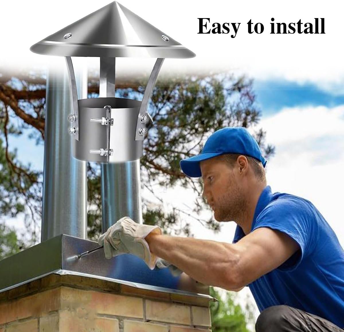 Round Chimney Cap - Roof Vent Rain Cap for Flue & Stove Pipe Easy Installation Fits 4"-12" Pipes Cone Top Flue Cover Protector (20cm/7.9")