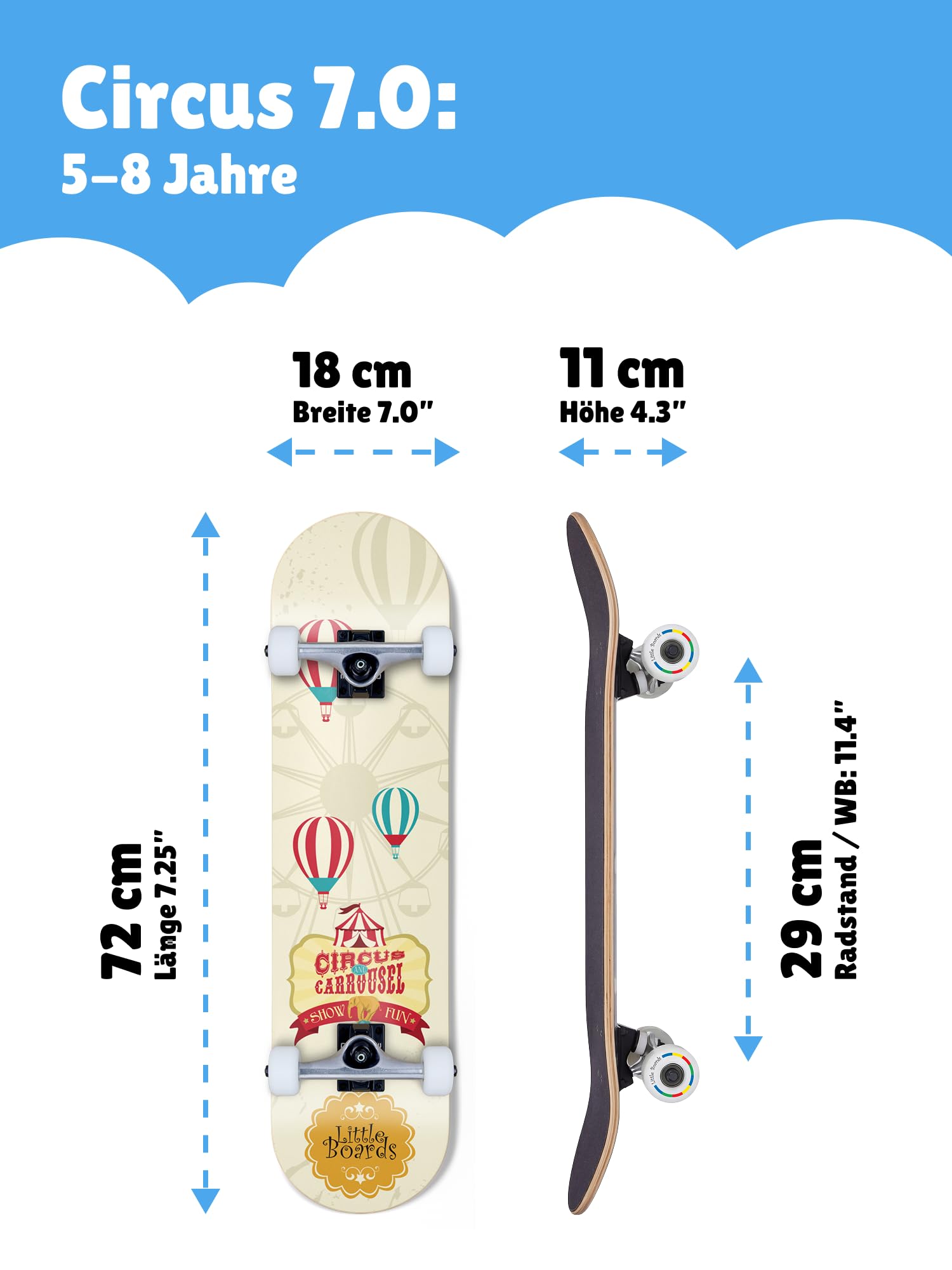Skateboard per bambini – tavola completa di alta qualità per principianti dai 3 o 4 anni in su, in 7 strati di acero, con nastro antiscivolo, assi e ruote in uretano, cuscinetti a sfera