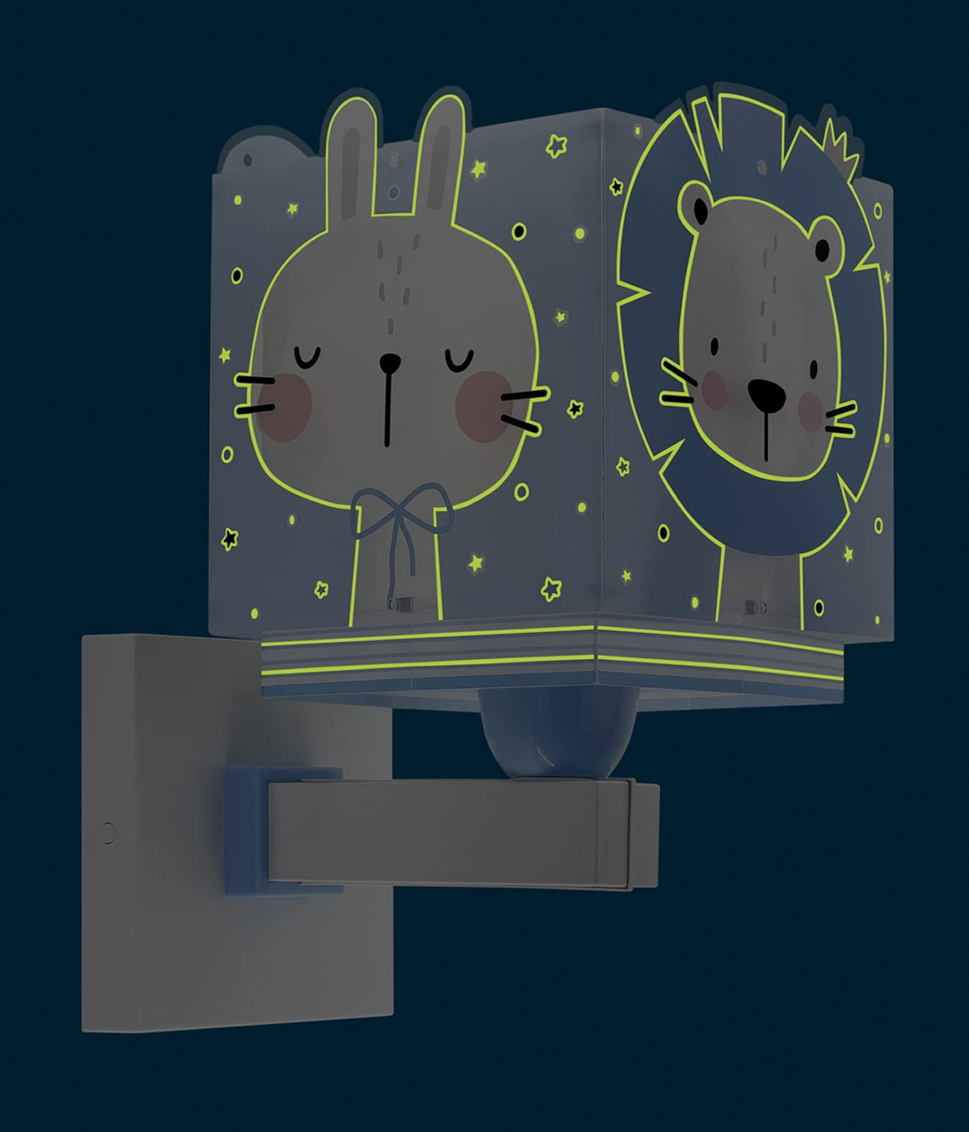 Dalber Lámpara Aplique Infantil De Pared Baby Jungle Jungla Oso León Tigre Conejo Azul, 63119T, E27